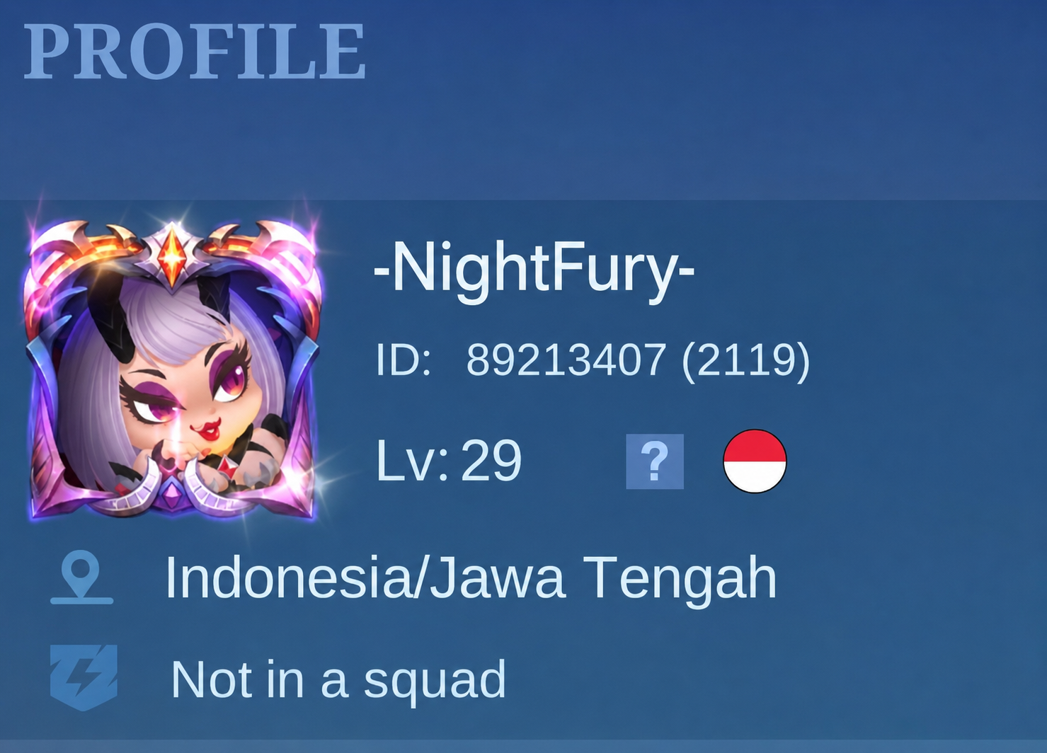 Contoh letak nickname dan ID game Mobile Legends